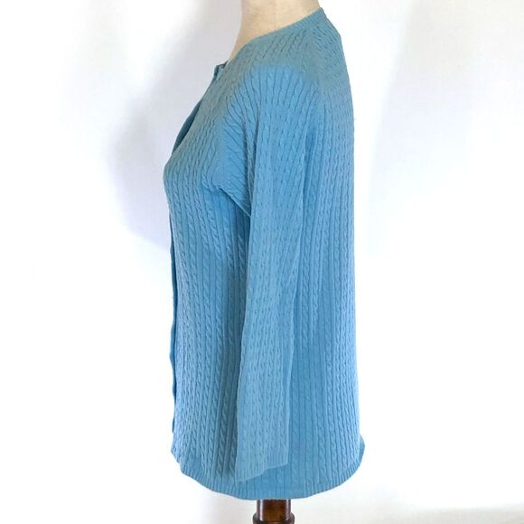 LL Bean Women's Blue Cable Knit Cardigan Medium - Picture 5 of 8